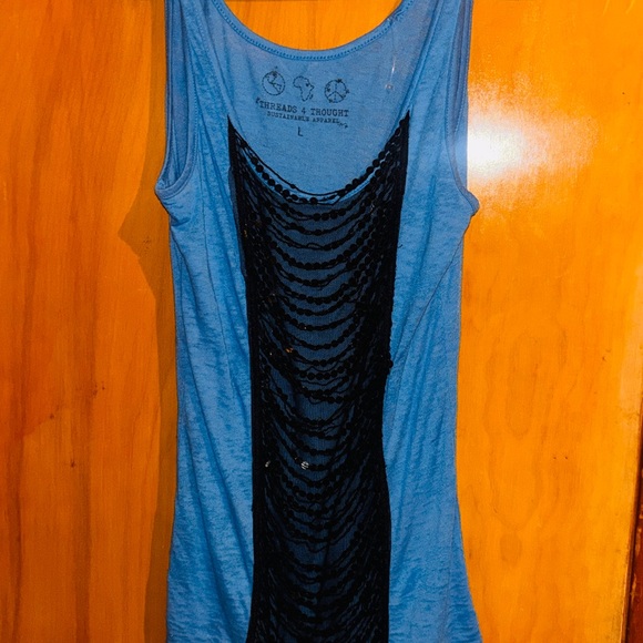 Threads 4 Thought Blue Tank Top with Black Design - Picture 2 of 4